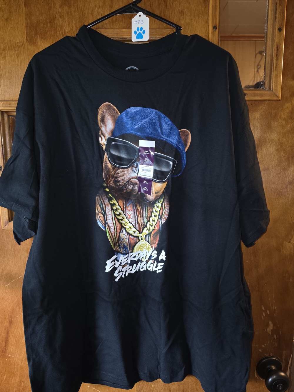Black Graphic Short Sleeve Tee with Dog Illustration